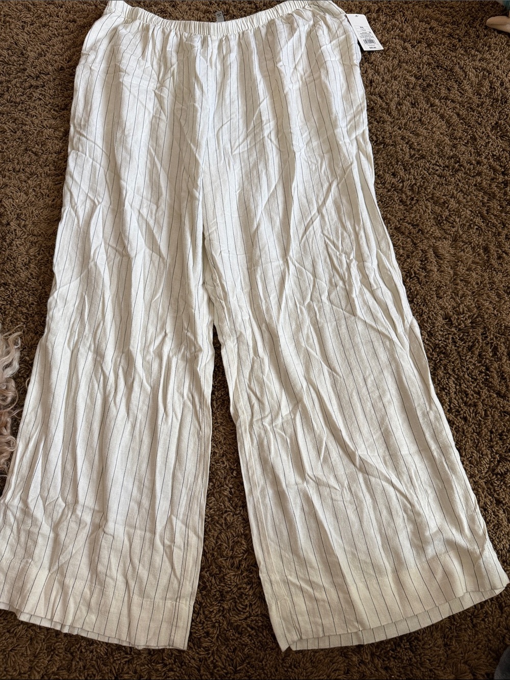 a new day White Wide-Leg Pinstripe Pull-On Pants